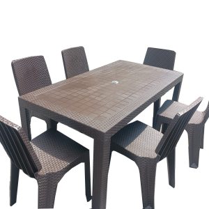 Juego De Mesa Celebrity Y 6 Sillas Wengue De Rattan Sin Brazos