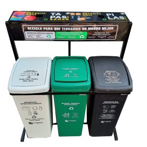 Punto Ecológico De 55 Lts de 3 puestos con cajon para reciclar tapas y baterias